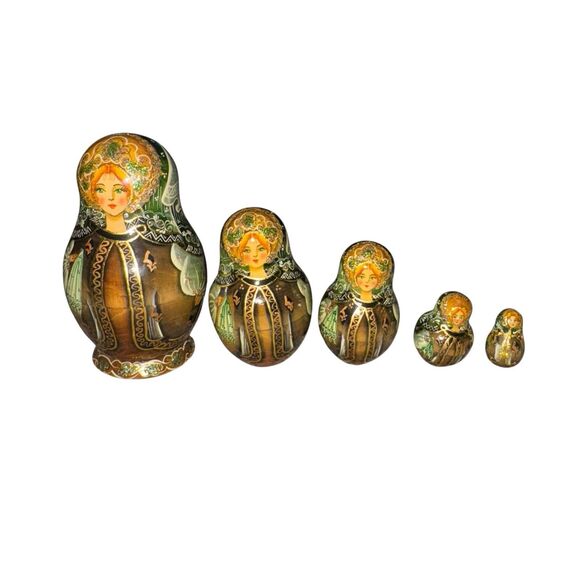 VINTAGE 5 Pc RUSSIAN‎ NESTING DOLLS SIGNED Paguohoba Russia Beautiful Hand Paint - Picture 8 of 16
